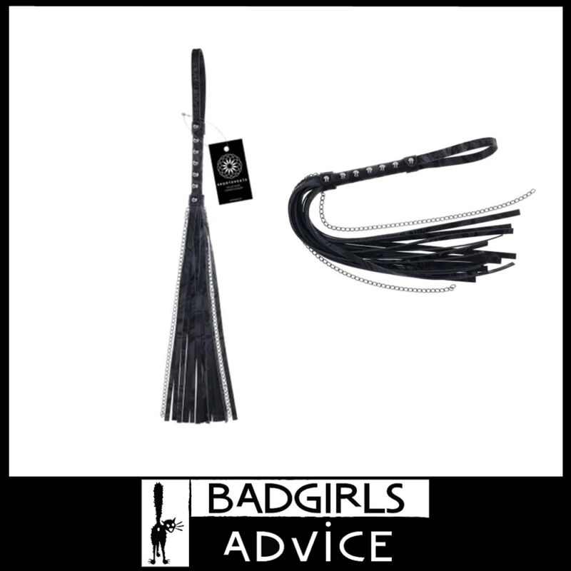 Sportsheets | Velvet Noir Chain Flogger Whip Hematite Chains 43cm Strands Black