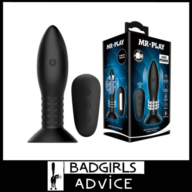 Mr Play | Rotation Beads Anal Plug Usb 7 Vibrating 4 Spinning Plug 13cm Remote Black