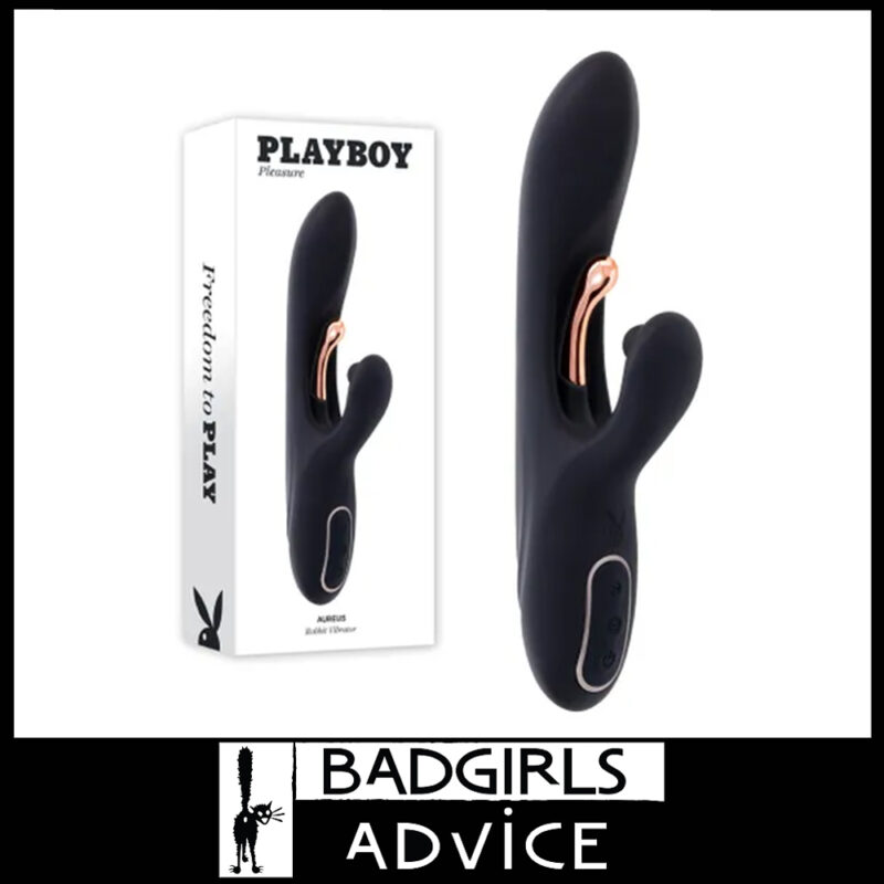 Playboy Pleasure Aureus Rabbit Vibrator 3 Motors 22.7cm 9 Speeds Gold Shaft Tickler Waterproof Silicone Black