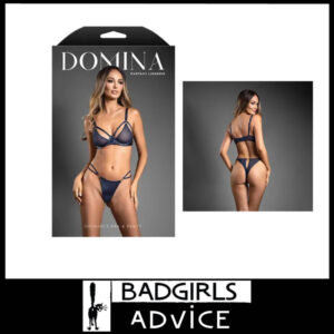 Domina | Openable Bra & Panty Mesh Stretchy Nylon Metallic Wetlook 12-14 Au M/L Navy