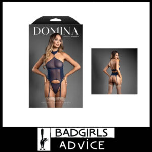 Domina | Gartered Bustier & Panty Stretchy Mesh Size 6-10Au S/M Nylon Navy