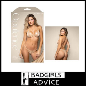 Opulance | Pearl Bra & Crotchless Panty 6-10 Au S/M Stretchy Mesh Nylon Gold