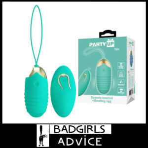 Party Up | Vibrator Egg Ribbed Usb Ian Remote 12 Speeds 7.2cm Soft Silicone - Teal