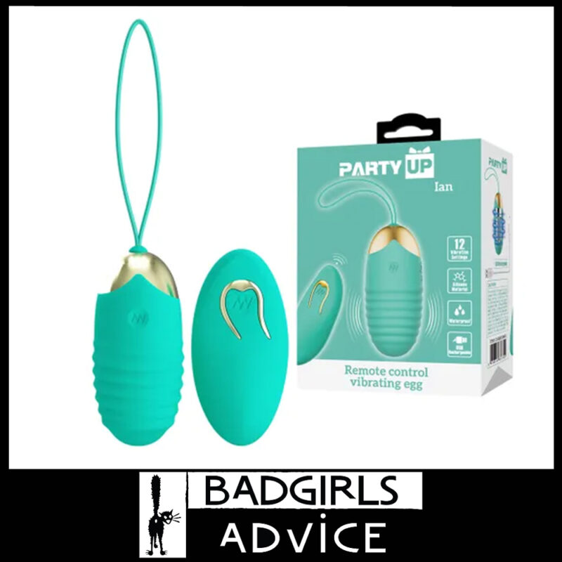 Party Up | Vibrator Egg Ribbed Usb Ian Remote 12 Speeds 7.2cm Soft Silicone - Teal