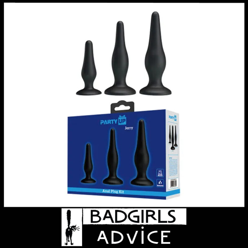 Party Up | Anal Plugs Set Jerry 8.5cm 11.5cm 13cm Flare Base Pointed Tip Silicone Black