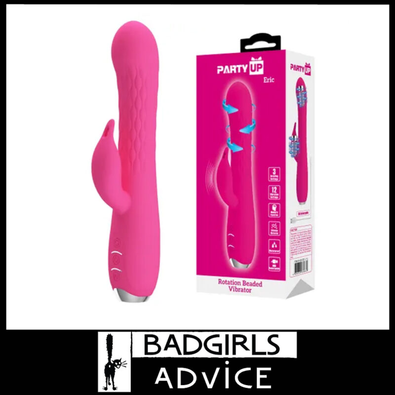 Party Up | Vibrator Rabbit Usb Eric 3 Rotating Beads 7 Vibrator 20.5cm Waterproof Silicone - Pink