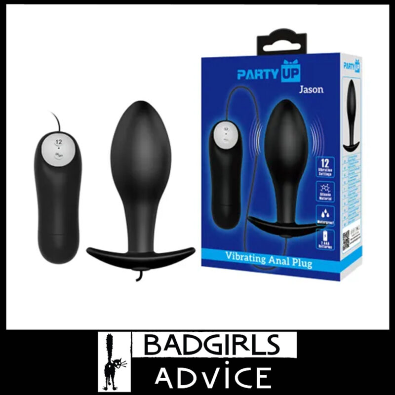 Party Up | Vibrator Battery Anal Plug Jason Corded 12 Speeds 8.5cm x 3.1cm Silicone Black