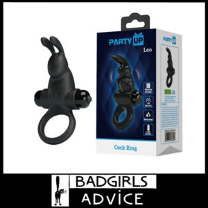 Party Up| Vibrating Penis Ring Leo Battery 11.3cm x 5.6cm x 6cm 10 Speeds Silicone Black