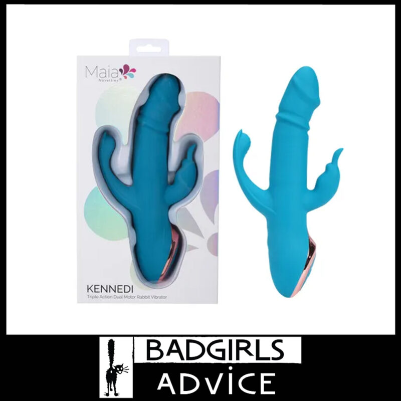Maia | Vibrator 3 Way Rabbit Kennedi 25 Levels 9.25" Liquid Silicone Waterproof Blue