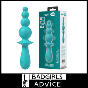 Party Up | Squishy Soft Silicone Anal Bead Vibrator Usb Evajane 7 Speed 17cm Teal Green