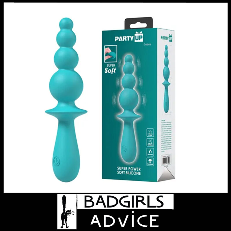 Party Up | Squishy Soft Silicone Anal Bead Vibrator Usb Evajane 7 Speed 17cm Teal Green