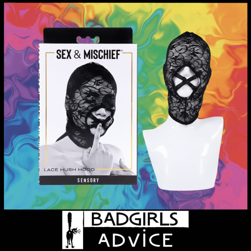 Sex & Mischief Lace Hush Hood Sheer Stretchy OSFM 2 Removeable Straps Black