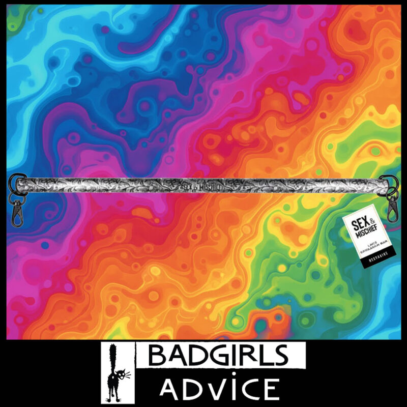 Sex & Mischief Lace Spreader Bar | 58cm D Rings Brushed Silver Metal Lace Accent Print