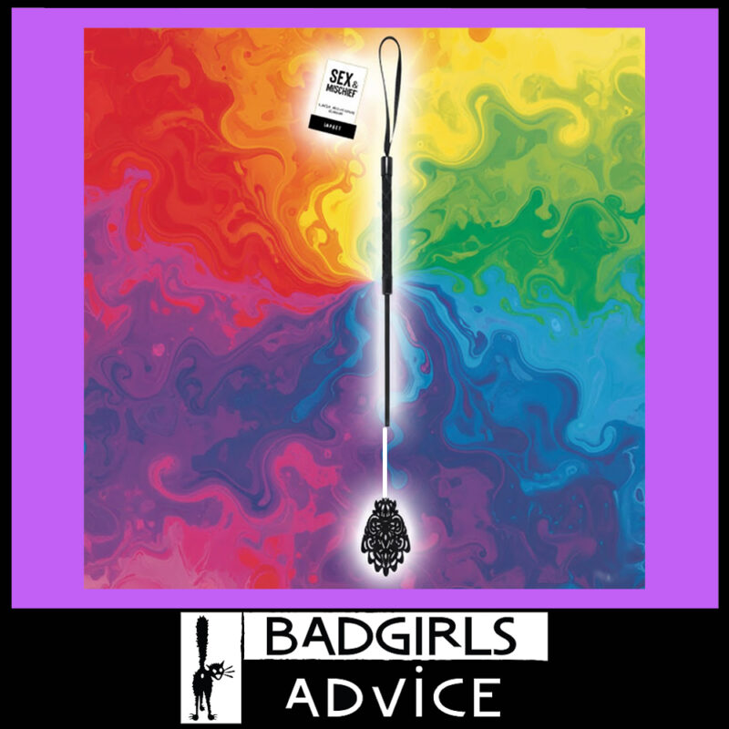 Sex & Mischief Lace Silicone Crop 19" or 50cm Long With Wrist Strap Black & White