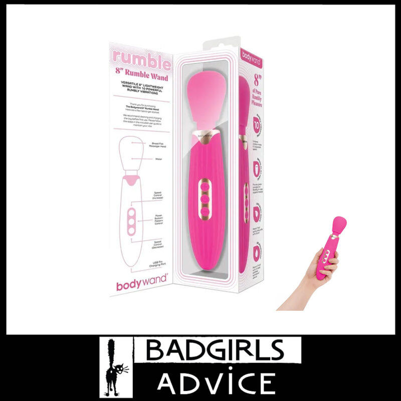 Bodywand Rumble Wand 8" Massager Wand sextoy Usb 12 Level Vibes Hot Pink