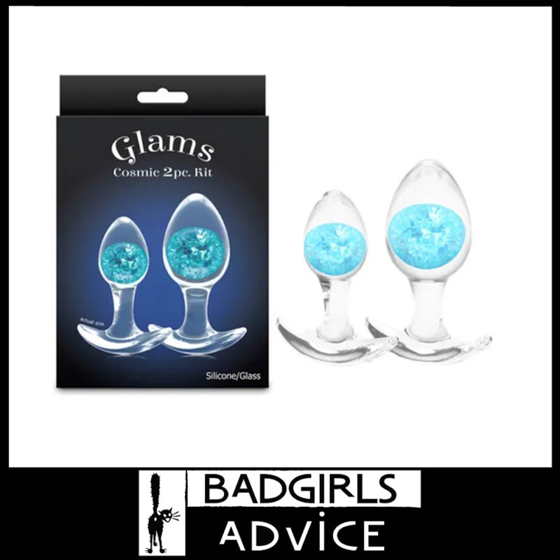 Glams Cosmic | Anal Plugs 2pc Kit Silicone & Glass Inside 9.5cm 8.1cm Blue
