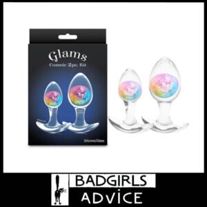 Glams Cosmic | Anal Plugs 2pc Kit Silicone & Glass Inside 9.5cm 8.1cm Rainbow