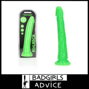 REALROCK 29cm Slim Penis Long Slender Cock Glow in the Dark Neon Green